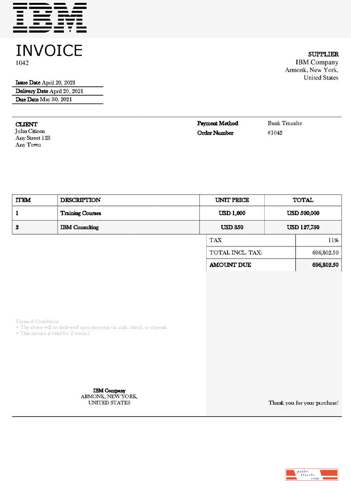 USA IBM invoice template PSD template
